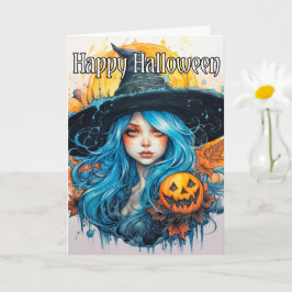Tarjeta Feliz Halloween | Hermosa bruja otoñal