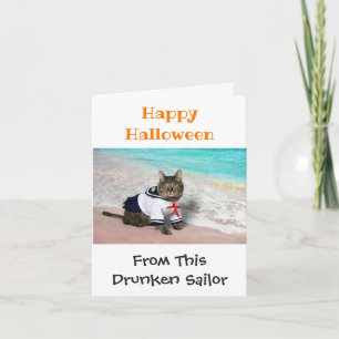 Tarjeta Feliz Halloween Humor Divertido Disfraz De Gato Li