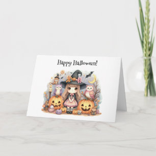 Tarjeta Feliz Halloween Kawaii Saludo
