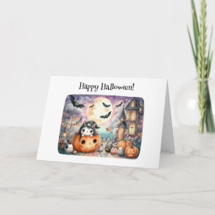 Tarjeta Feliz Halloween Kawaii Saludo