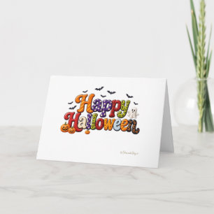 Tarjeta Feliz Halloween Letras Burbuja de Lunares
