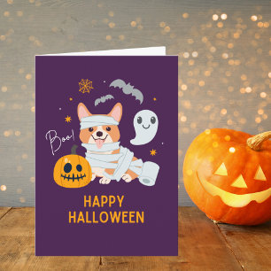 Tarjeta Feliz Halloween lindo perro momia