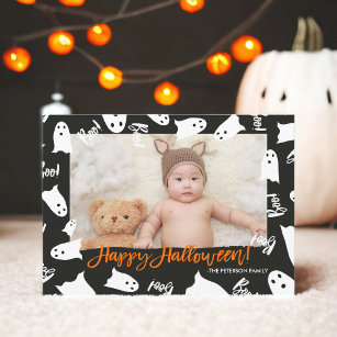 Tarjeta Feliz Halloween lindos fantasmas foto de texto