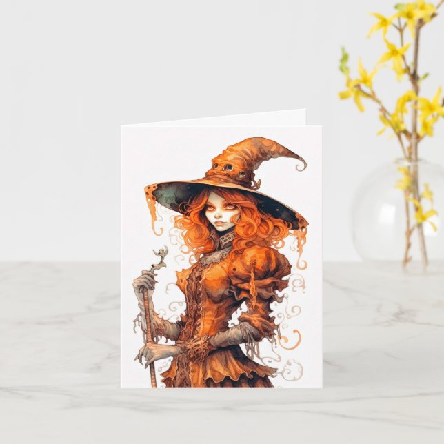 Tarjeta Feliz Halloween Majestic Witch Art (flor amarilla)