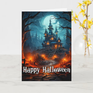 Tarjeta Feliz Halloween Mansión siniestra y antigua