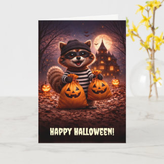 Tarjeta Feliz Halloween Mapache Lindo y Divertido Truco Tr
