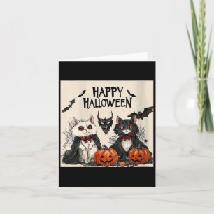 Tarjeta Feliz Halloween Mujer Murciélago Gato Negro Vampir