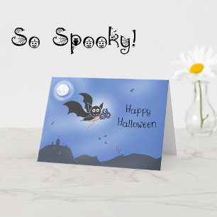Tarjeta Feliz Halloween Murciélago Lindo con Flore