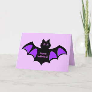Tarjeta Feliz Halloween Murciélago Negro en Saludos Violet