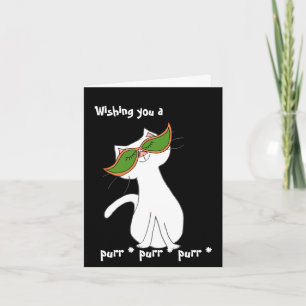 Tarjeta Feliz Halloween negro de gato blanco