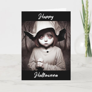 Tarjeta Feliz Halloween   Niño espeluznante con disfraz ex