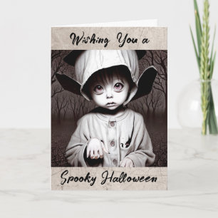 Tarjeta Feliz Halloween   Niño espeluznante con disfraz ex