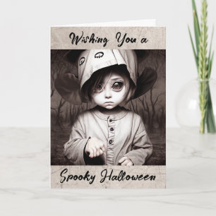 Tarjeta Feliz Halloween   Niño espeluznante con disfraz ex