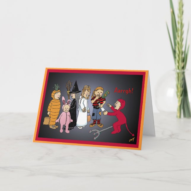 Tarjeta ¡Feliz Halloween niños, Aarrgh! (Anverso)