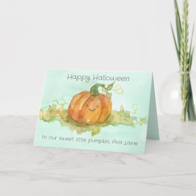 Tarjeta Feliz Halloween Pequeña Calabaza (Anverso)
