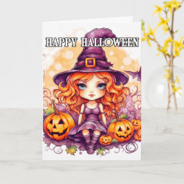 Tarjeta Feliz Halloween | Pequeña y suave bruja