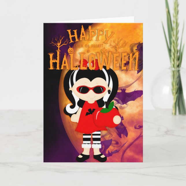 Tarjeta Feliz Halloween Pequeño Vampress (Anverso)