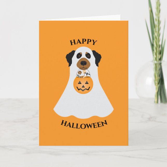 Tarjeta Feliz Halloween Perro Fantasma (Anverso)