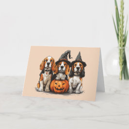 Tarjeta Feliz Halloween Perros Beagle Jack O Lantern