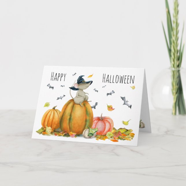 Tarjeta Feliz Halloween Personalizado lindo Witch Mouse (Anverso)
