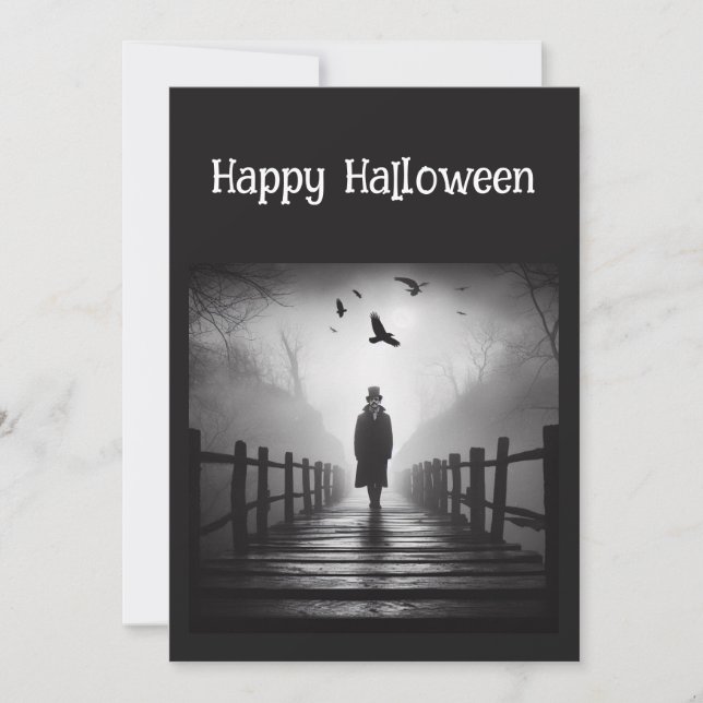 Tarjeta Feliz Halloween Poema de Edgar Allan Poe Raven (Anverso)