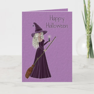 Tarjeta Feliz Halloween Purple Witch