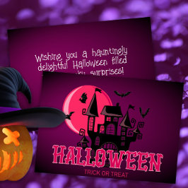 Tarjeta Feliz Halloween Scary Castle Bats and Moon
