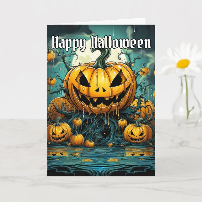 Tarjeta Feliz Halloween Scary Diseño de Calabaza (Planta pequeña)