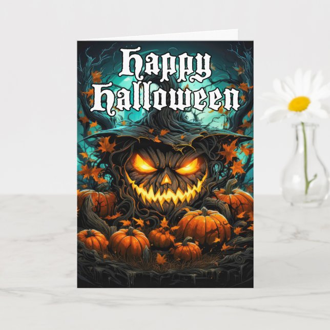 Tarjeta Feliz Halloween Scary Pumpkin Art (Planta pequeña)