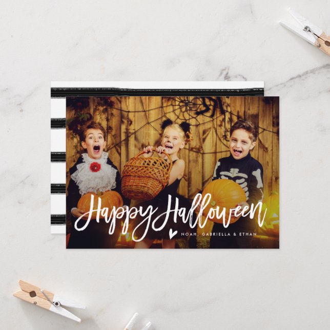 Tarjeta Feliz Halloween Script Overlay Photo Card (Anverso/Reverso In Situ)