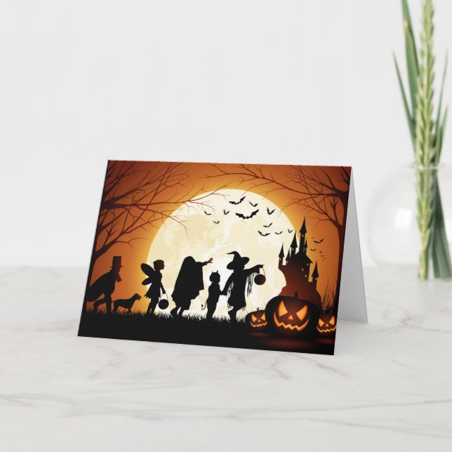 Tarjeta Feliz Halloween Silhouette Children (Anverso)