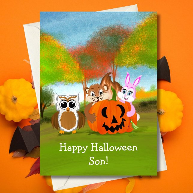 Tarjeta Feliz Halloween Son Chipmunk, Conejo y Búho (Subido por el creador)