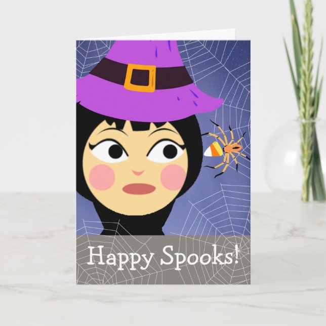 Tarjeta Feliz Halloween Spooks Witch Spider Candy (Anverso)