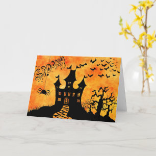 Tarjeta Feliz Halloween Spooky Castle Grey Card