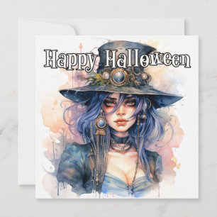 Tarjeta Feliz Halloween Steampunk Witch Ilustracion