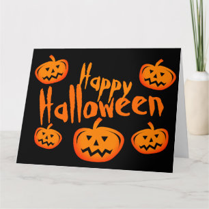 Tarjeta Feliz Halloween talla de calabaza negra y naranja