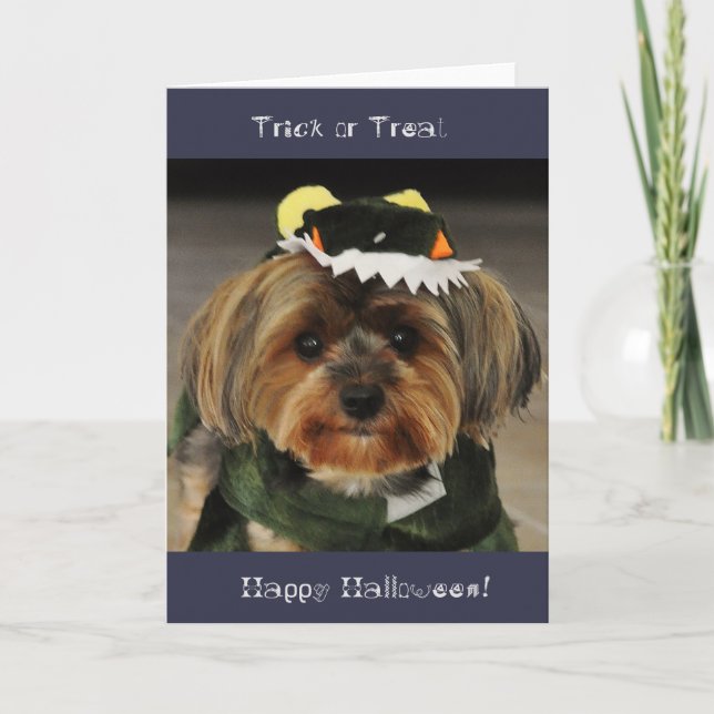 Tarjeta ¡Feliz Halloween! Trick o Treat Yorkshire terrier (Anverso)