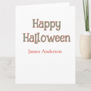 Tarjeta Feliz Halloween verde naranja pastel moderno trend