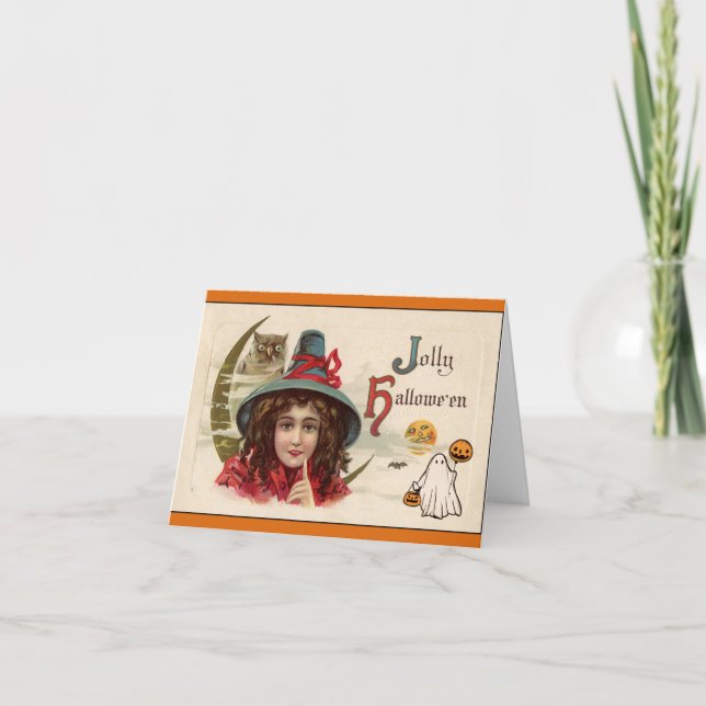 Tarjeta Feliz Halloween Vintage Witch (Anverso)