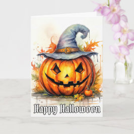 Tarjeta Feliz Halloween Watercoloración Arte de calabaza
