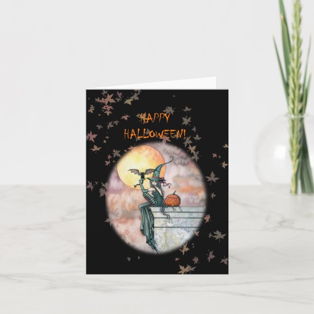 Tarjeta Feliz Halloween Witch Cat Card (Anverso)