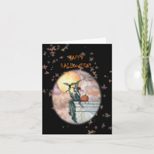 Tarjeta Feliz Halloween Witch Cat Card