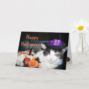 Tarjeta Feliz Halloween Witch Cat Card