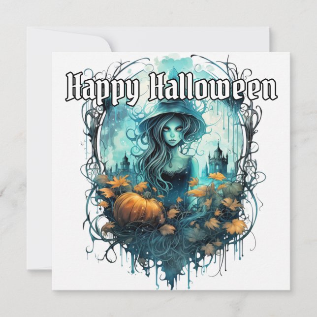 Tarjeta Feliz Halloween | Womanly Witch Ilustracion (Anverso)