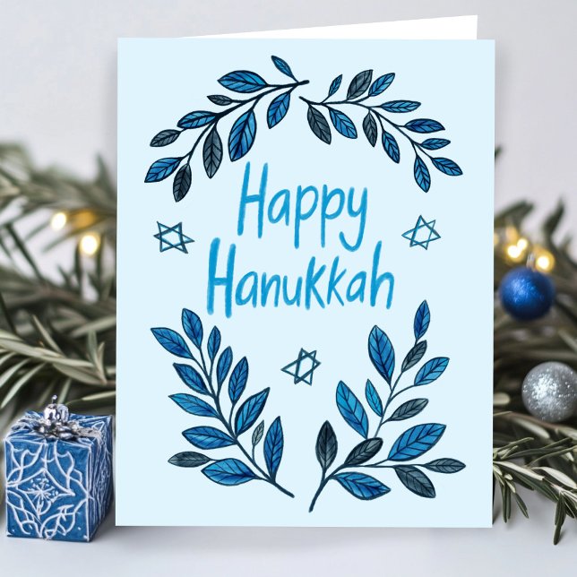 Tarjeta Feliz Hanukkah Botancolor de agua moderno vacacion (Happy Hanukkah Botanical Modern Watercolor Card
)