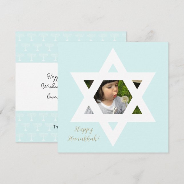 Tarjeta Feliz Hanukkah Cute Blue One Photo (Anverso / Reverso)