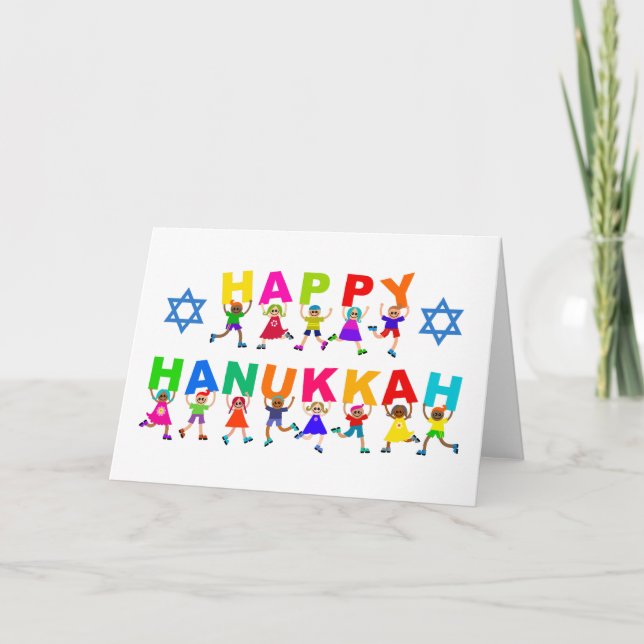 Tarjeta Feliz Hanukkah lindo Personalizado Diversos niños  (Anverso)