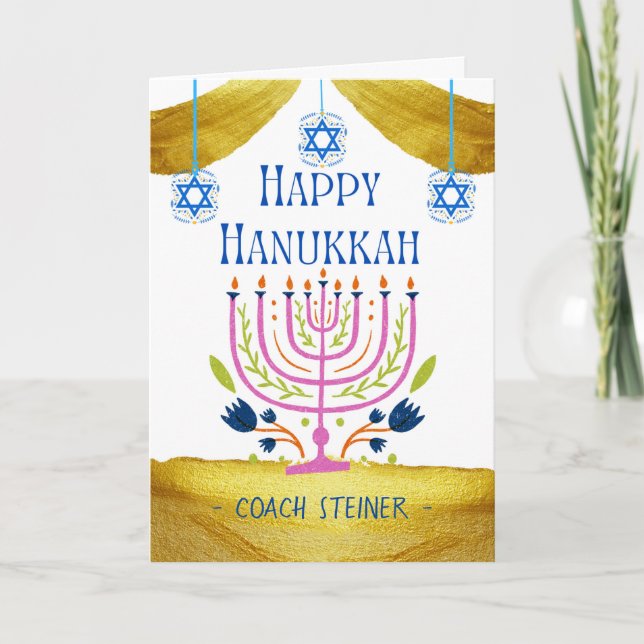 Tarjeta Feliz Hanukkah para un entrenador Añadir un nombre (Anverso)