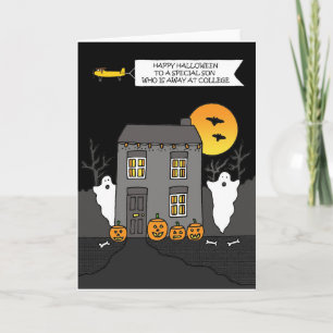 Tarjeta Feliz hijo de Halloween lejos de la universidad