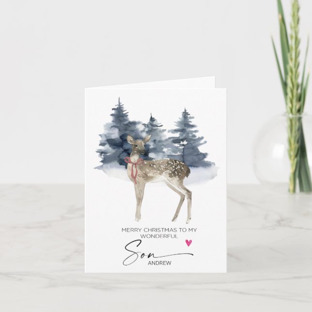 Tarjeta Feliz hijo de Navidad de la madre, papá y sus padr (Anverso)